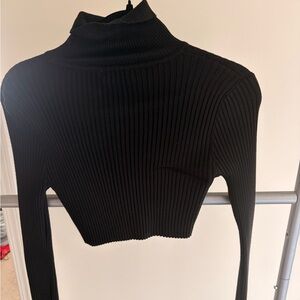 Fashion Nova Black Ribbed Turtleneck Crop Top